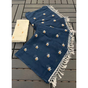 Women's Georgette Embellished Saree With Unstitched Blouse 5.5 Mtr (Navy)