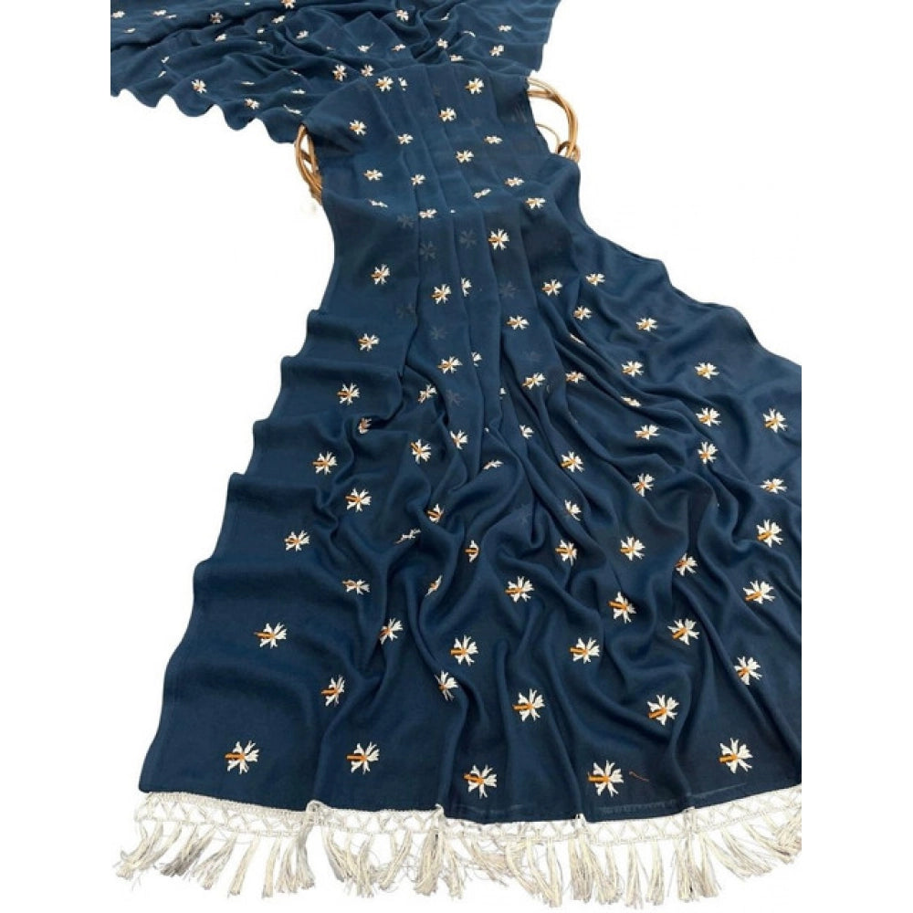 Women's Georgette Embellished Saree With Unstitched Blouse 5.5 Mtr (Navy)