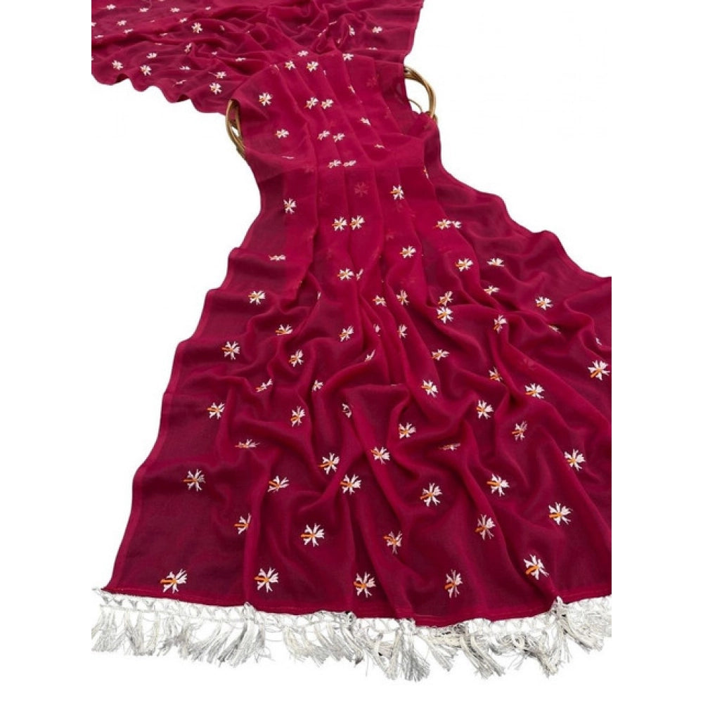 Women's Georgette Embellished Saree With Unstitched Blouse 5.5 Mtr (Pink)