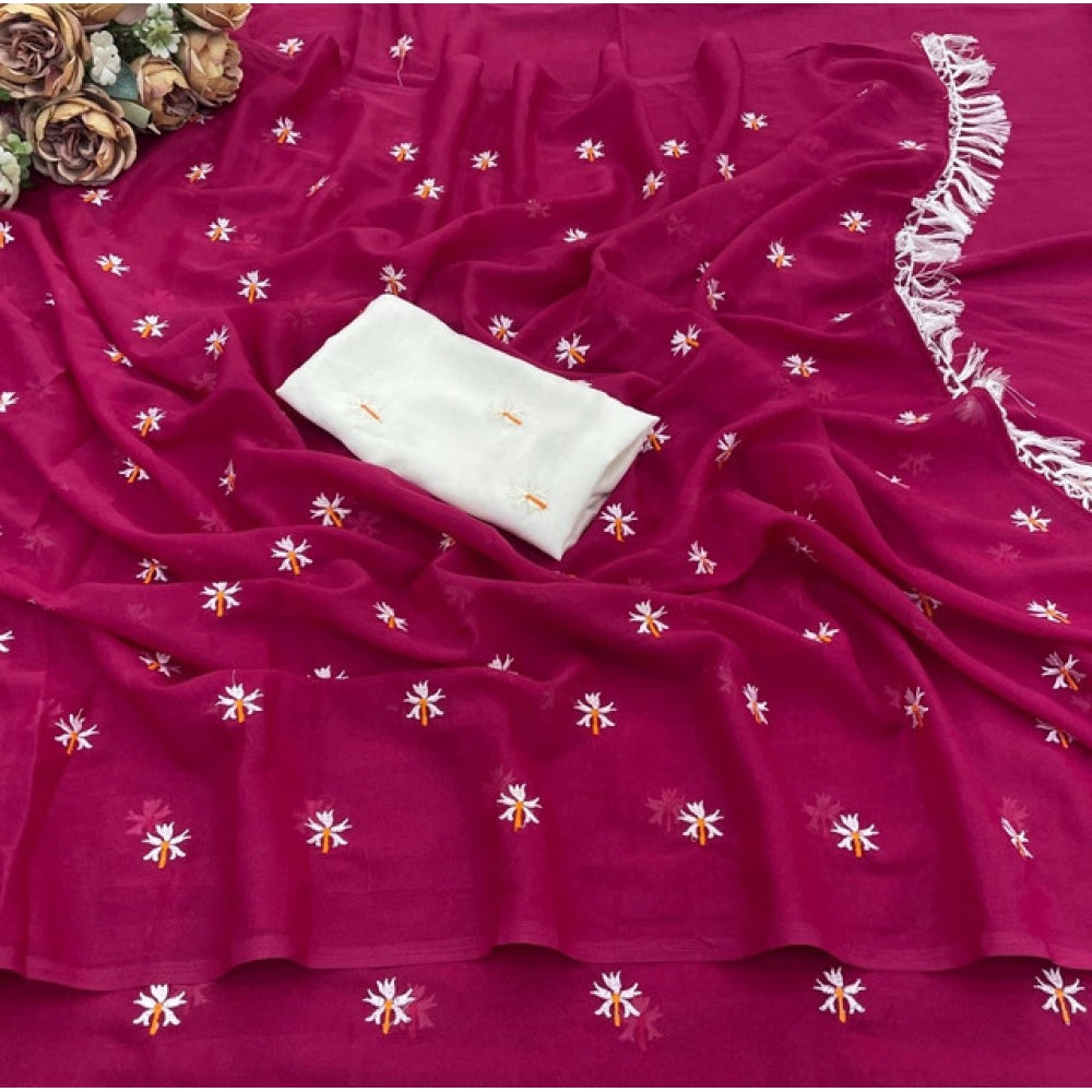 Women's Georgette Embellished Saree With Unstitched Blouse 5.5 Mtr (Pink)