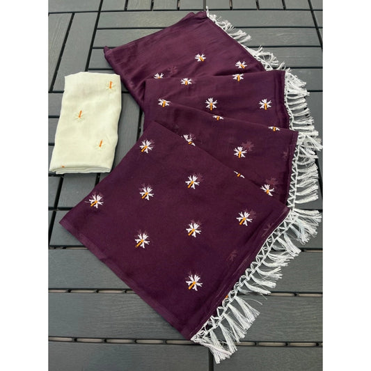 Women's Georgette Embellished Saree With Unstitched Blouse 5.5m (Wine)