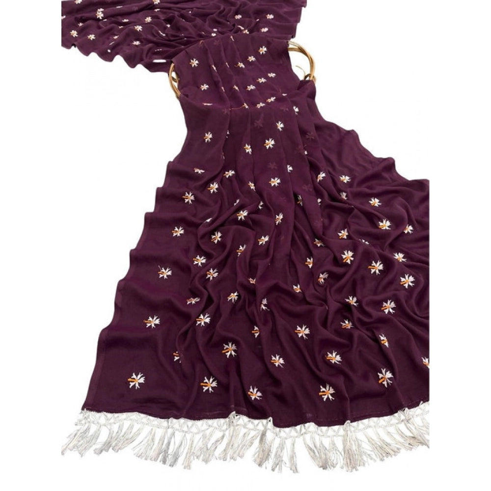 Women's Georgette Embellished Saree With Unstitched Blouse 5.5 Mtr (Wine)