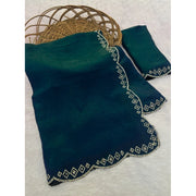 Women's Satin Embellished Saree With Unstitched Blouse 5.5 Mtr (Bottle Green)