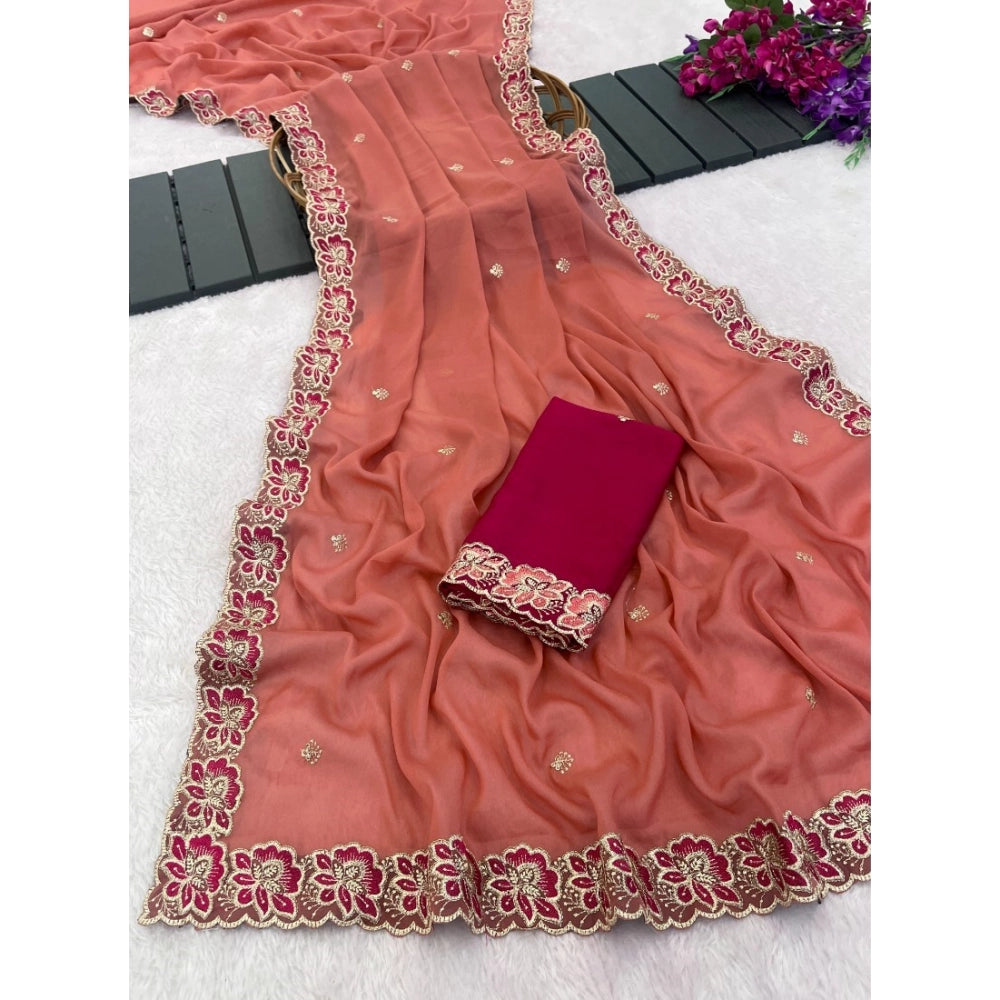 Women's Star Georgette Embroidered Saree With Unstitched Blouse 5.5 Mtr (Orange)
