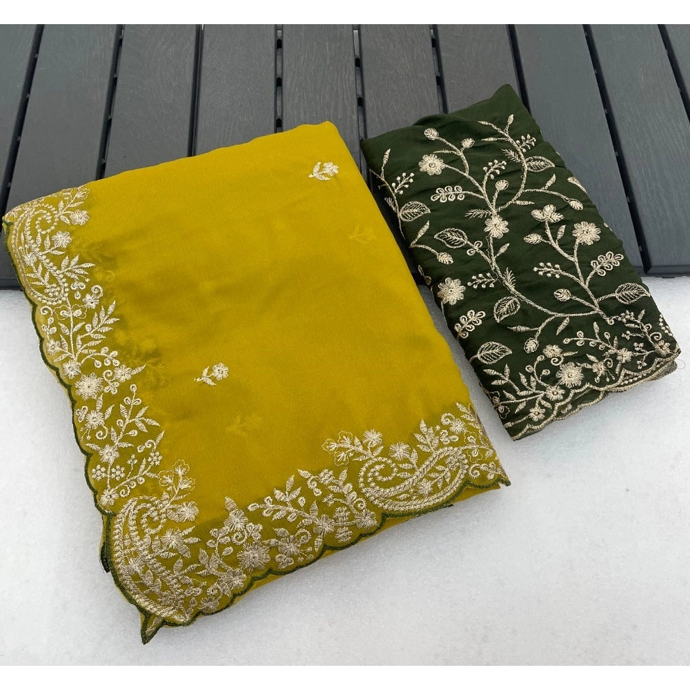 Women's Star Georgette Embroidered Saree With Unstitched Blouse 5.5 Mtr (Mustard Yellow)