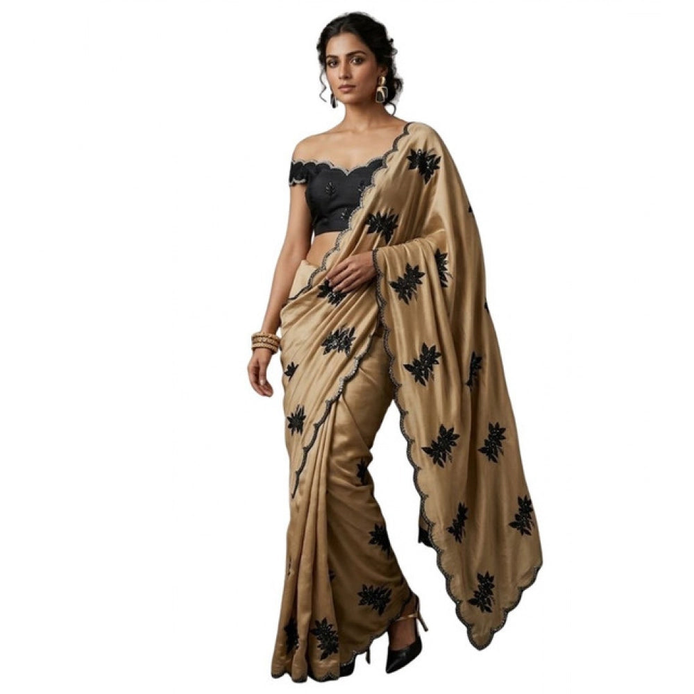Women's Viscose Silk Embroidered Saree With Unstitched Blouse 5.5 Mtr (Beige)