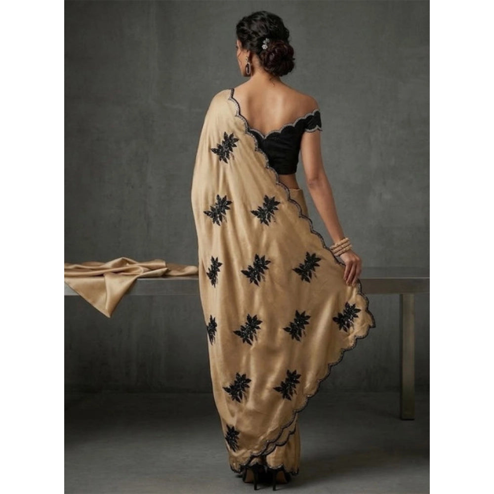 Women's Viscose Silk Embroidered Saree With Unstitched Blouse 5.5 Mtr (Beige)