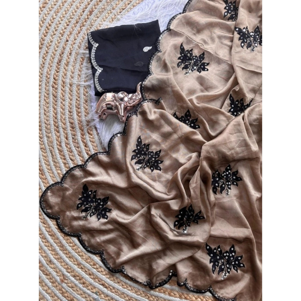 Women's Viscose Silk Embroidered Saree With Unstitched Blouse 5.5 Mtr (Beige)
