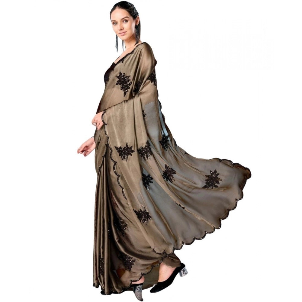 Women's Viscose Silk Embroidered Saree With Unstitched Blouse 5.5 Mtr (Beige)