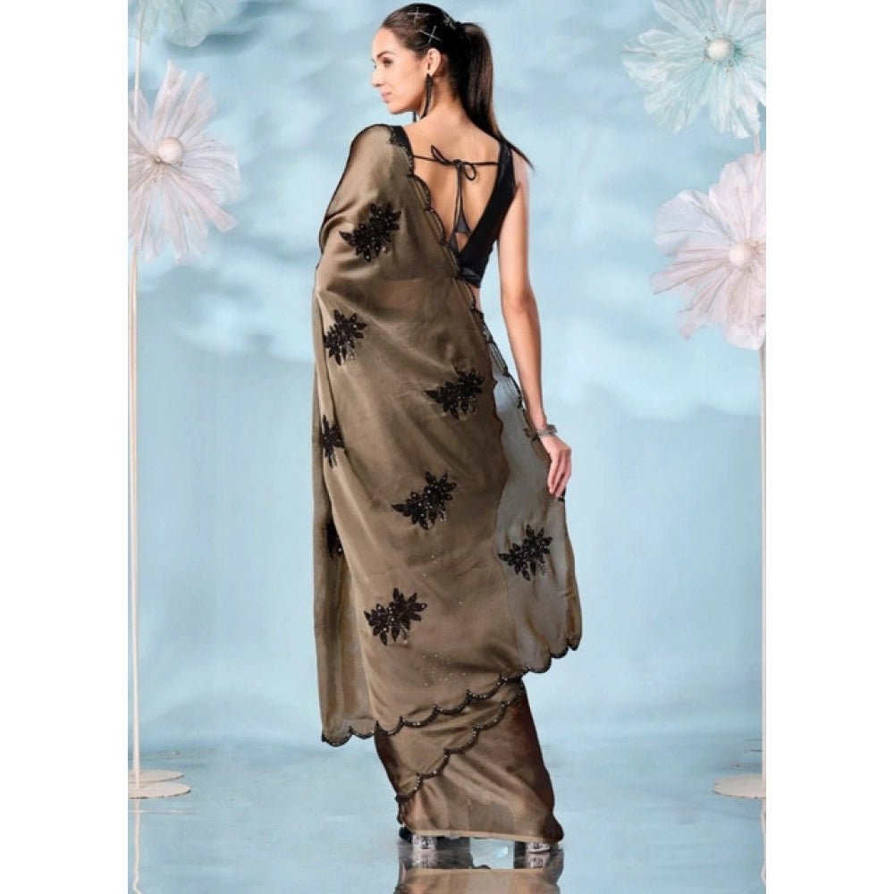 Women's Viscose Silk Embroidered Saree With Unstitched Blouse 5.5 Mtr (Beige)