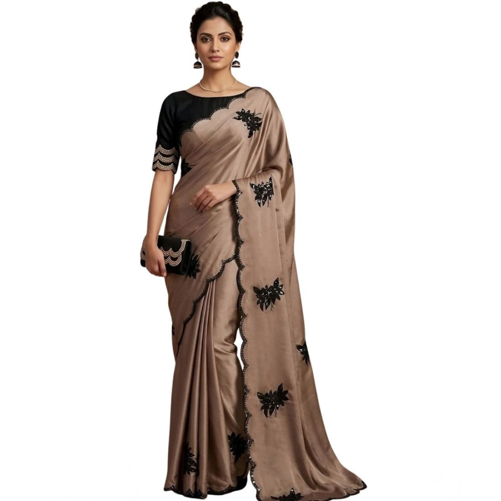 Women's Viscose Silk Embroidered Saree With Unstitched Blouse 5.5 Mtr (Beige)