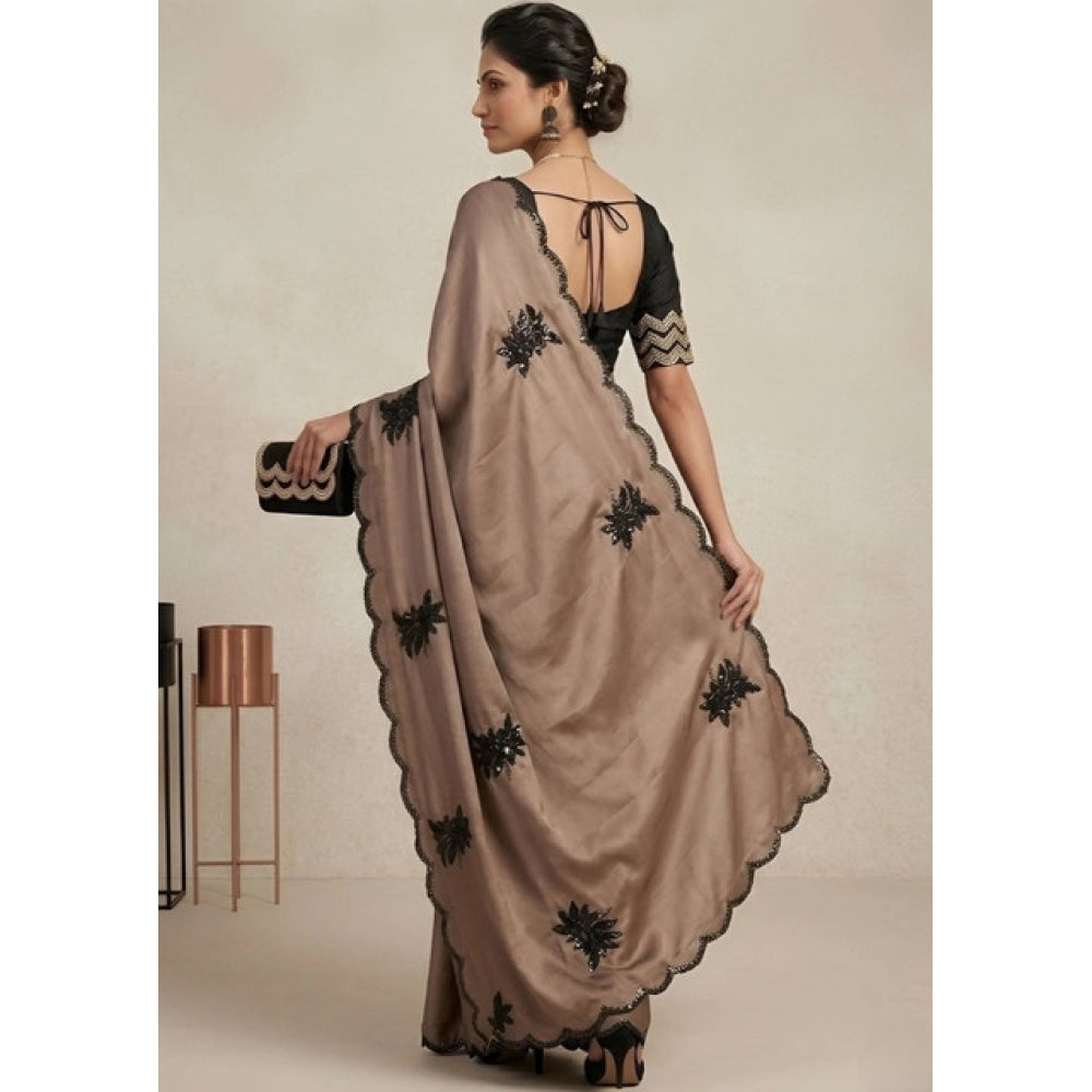 Women's Viscose Silk Embroidered Saree With Unstitched Blouse 5.5 Mtr (Beige)