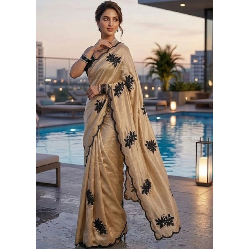 Women's Viscose Silk Embroidered Saree With Unstitched Blouse 5.5 Mtr (Beige)