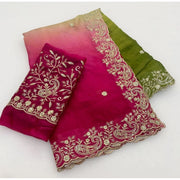 Women's Satin Embellished Saree With Unstitched Blouse 5.5 Mtr (Multicolor)