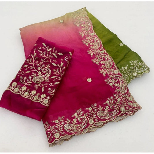 Women's Satin Embellished Saree With Unstitched Blouse 5.5m (Multicolor)