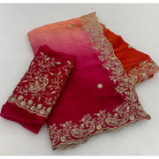 Women's Satin Embellished Saree With Unstitched Blouse 5.5 Mtr (Multicolor)