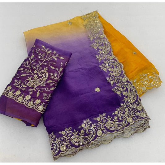 Women's Satin Embellished Saree With Unstitched Blouse 5.5m (Multicolor)