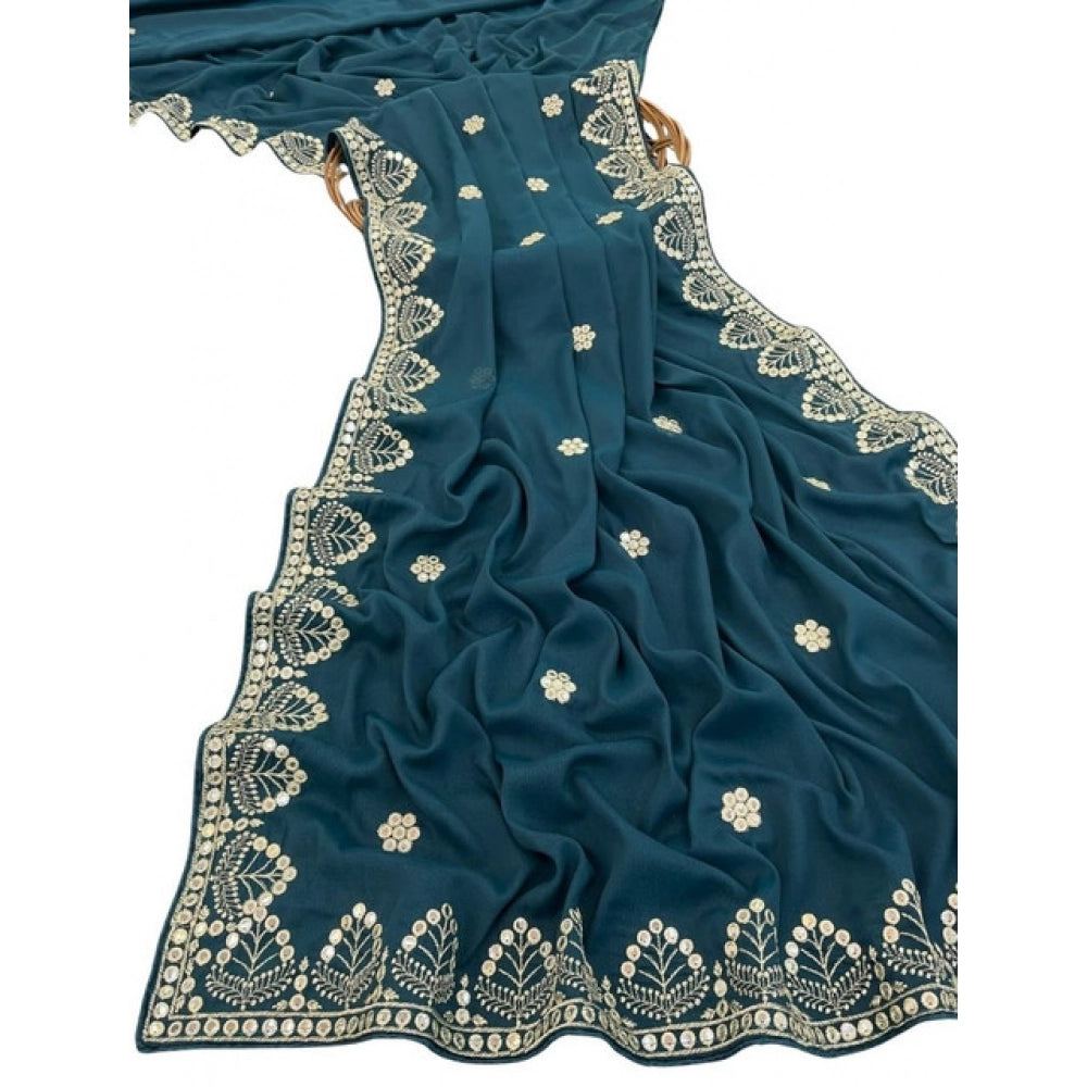 Women's Georgette Embellished Saree With Unstitched Blouse 5.5 Mtr (Blue)