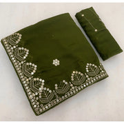 Women's Georgette Embellished Saree With Unstitched Blouse 5.5 Mtr (Green)