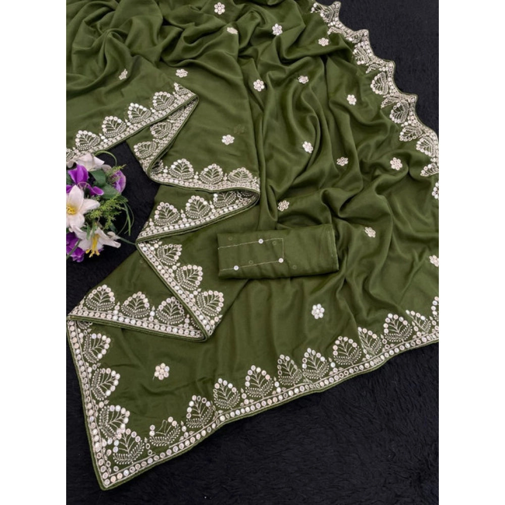 Women's Georgette Embellished Saree With Unstitched Blouse 5.5 Mtr (Green)