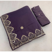 Women's Georgette Embellished Saree With Unstitched Blouse 5.5 Mtr (Levander)