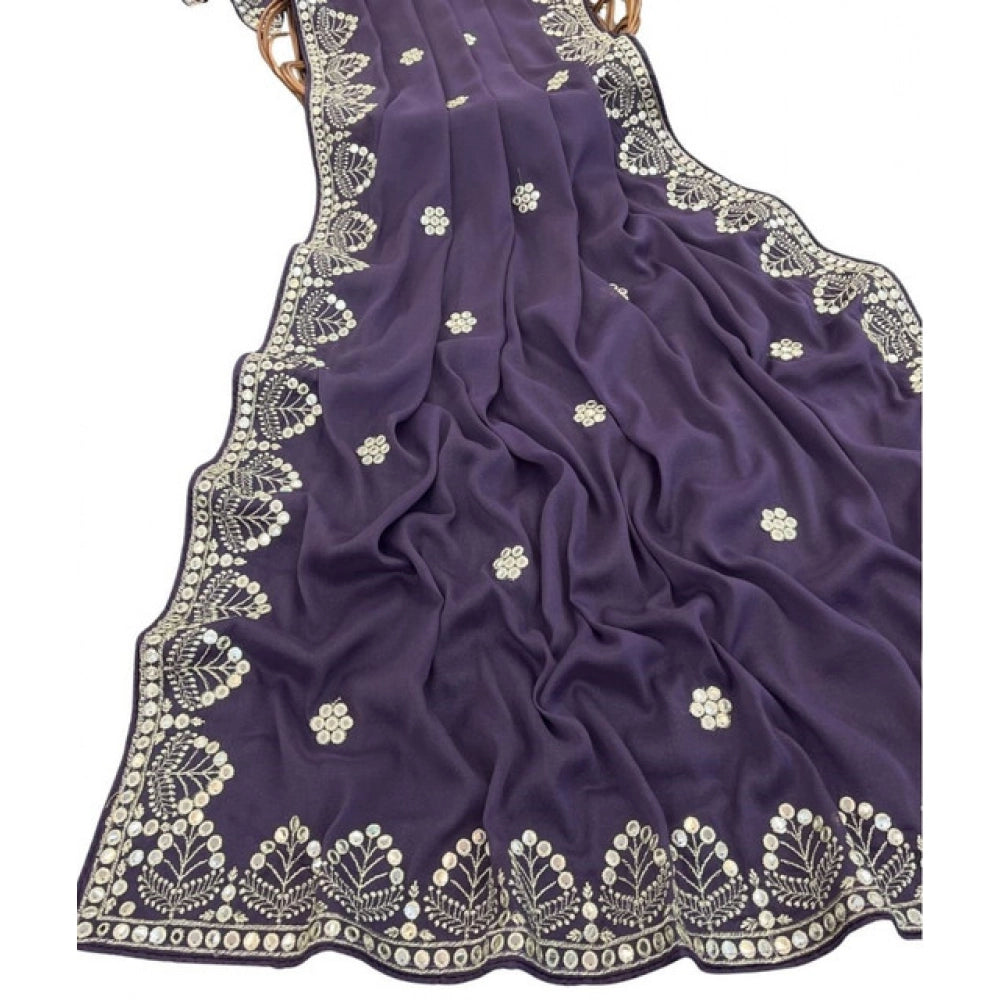 Women's Georgette Embellished Saree With Unstitched Blouse 5.5 Mtr (Levander)