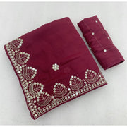 Women's Georgette Embellished Saree With Unstitched Blouse 5.5 Mtr (Maroon)