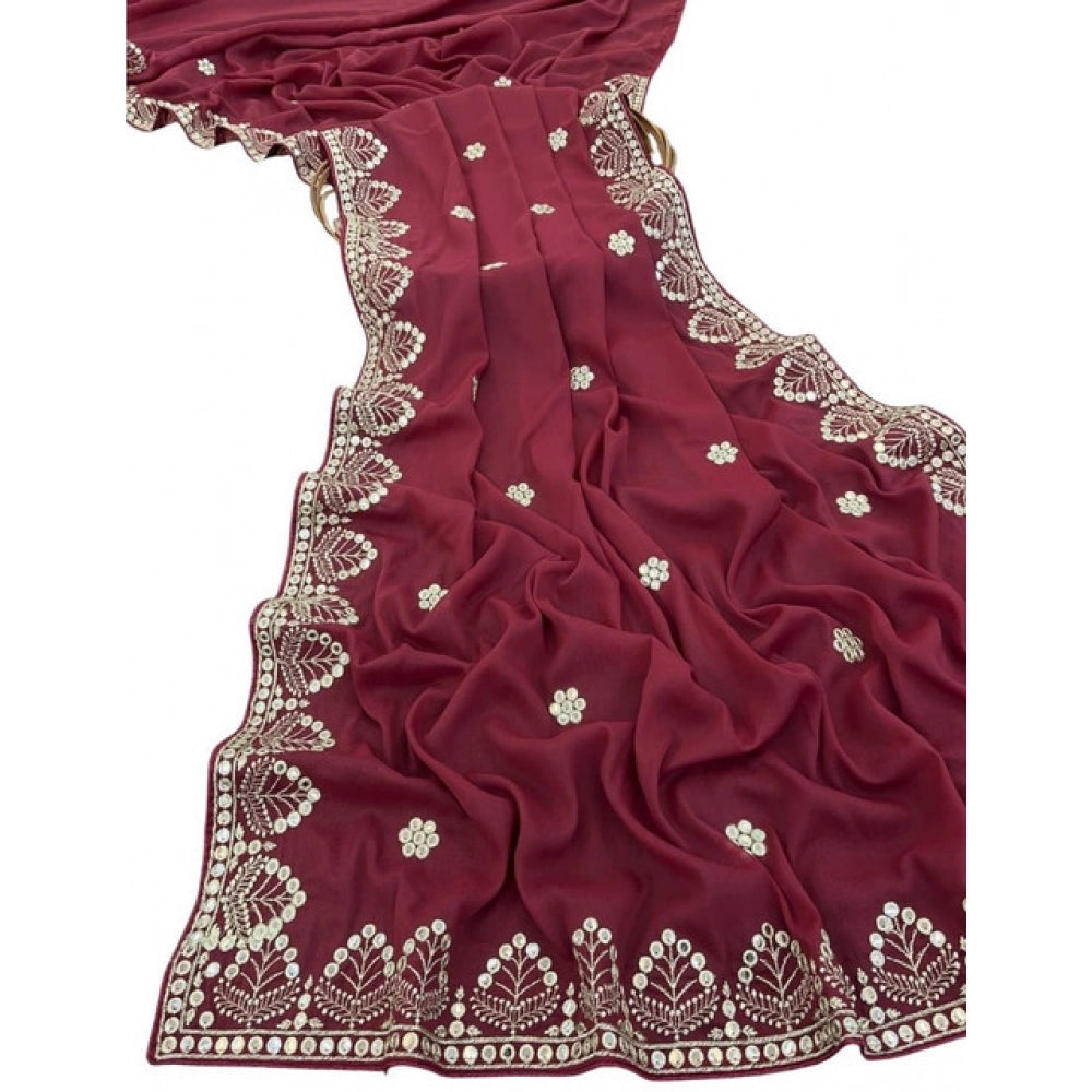 Women's Georgette Embellished Saree With Unstitched Blouse 5.5 Mtr (Maroon)