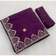 Women's Georgette Embellished Saree With Unstitched Blouse 5.5 Mtr (Purple)