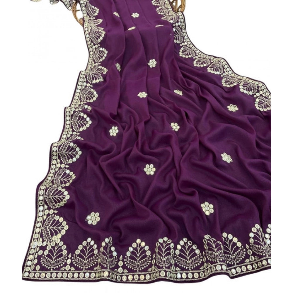Women's Georgette Embellished Saree With Unstitched Blouse 5.5 Mtr (Purple)
