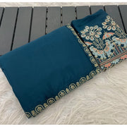 Women's Art Silk Embroidered Saree With Unstitched Blouse 5.5 Mtr (Blue)