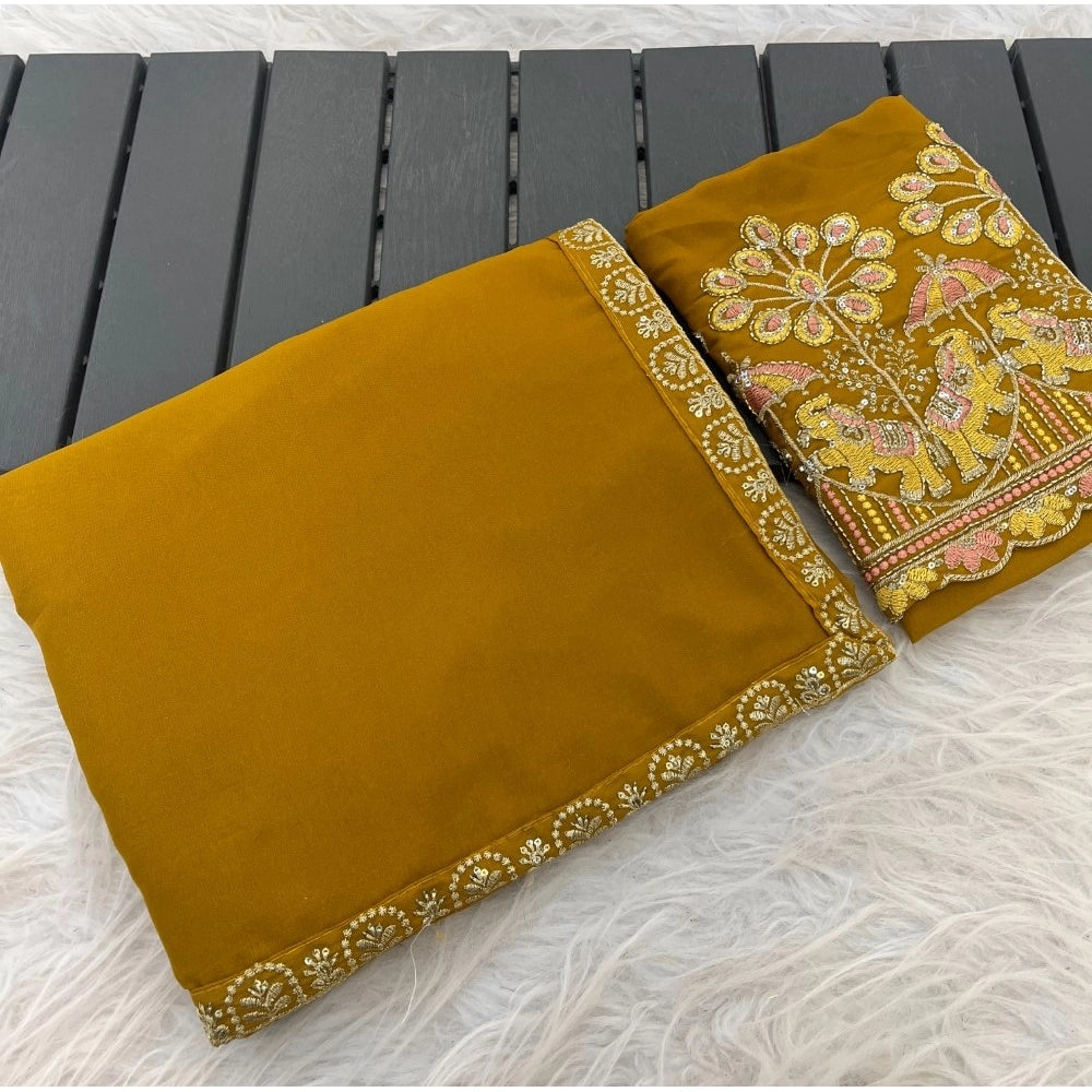 Women's Art Silk Embroidered Saree With Unstitched Blouse 5.5 Mtr (Yellow)