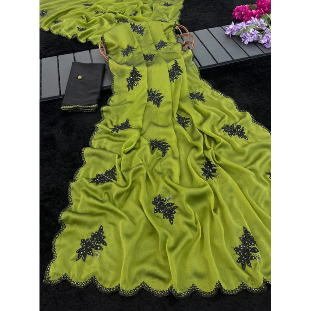 Women's Viscose Silk Embroidered Saree With Unstitched Blouse 5.5 Mtr (Green)