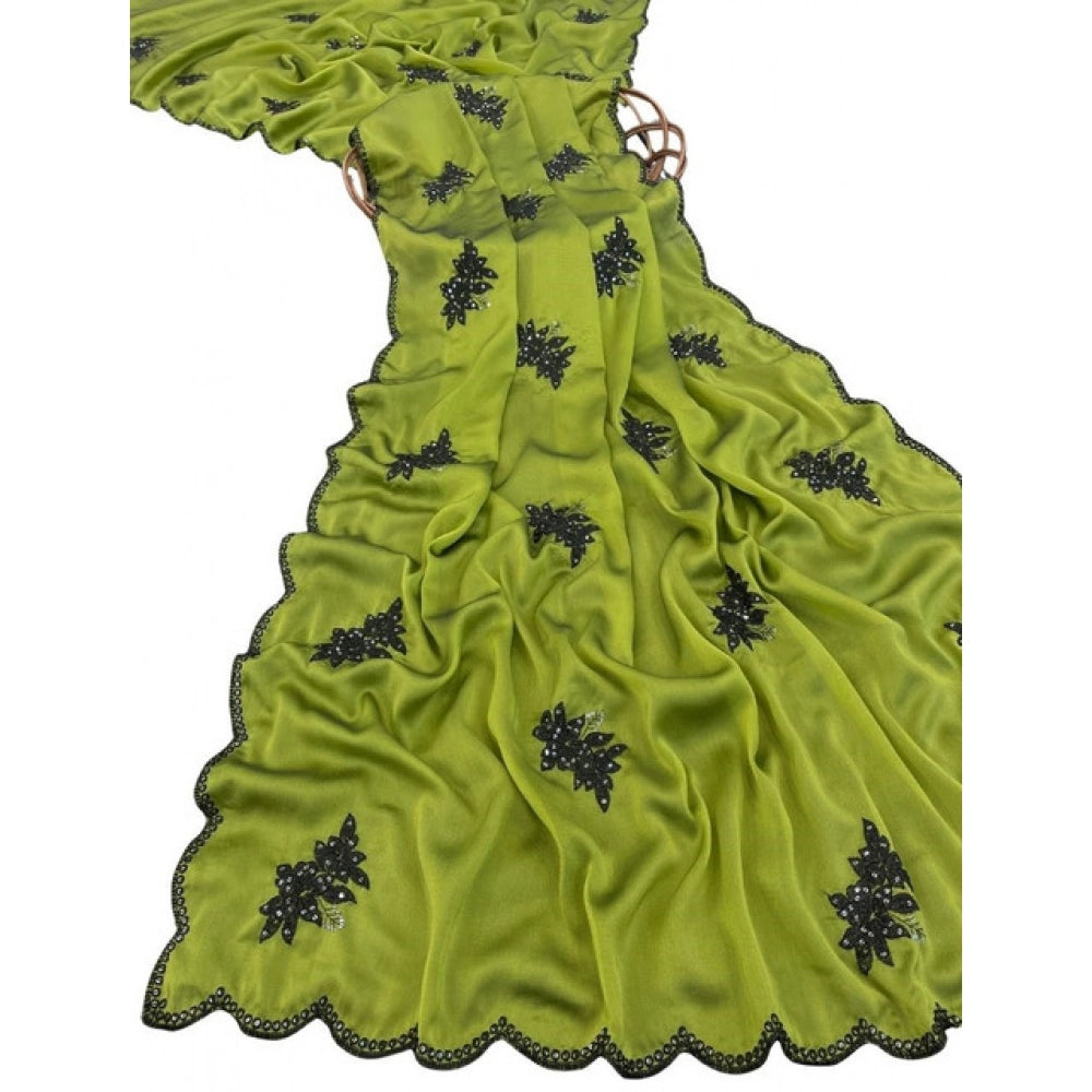Women's Viscose Silk Embroidered Saree With Unstitched Blouse 5.5 Mtr (Green)