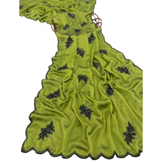 Women's Viscose Silk Embroidered Saree With Unstitched Blouse 5.5m (Green)