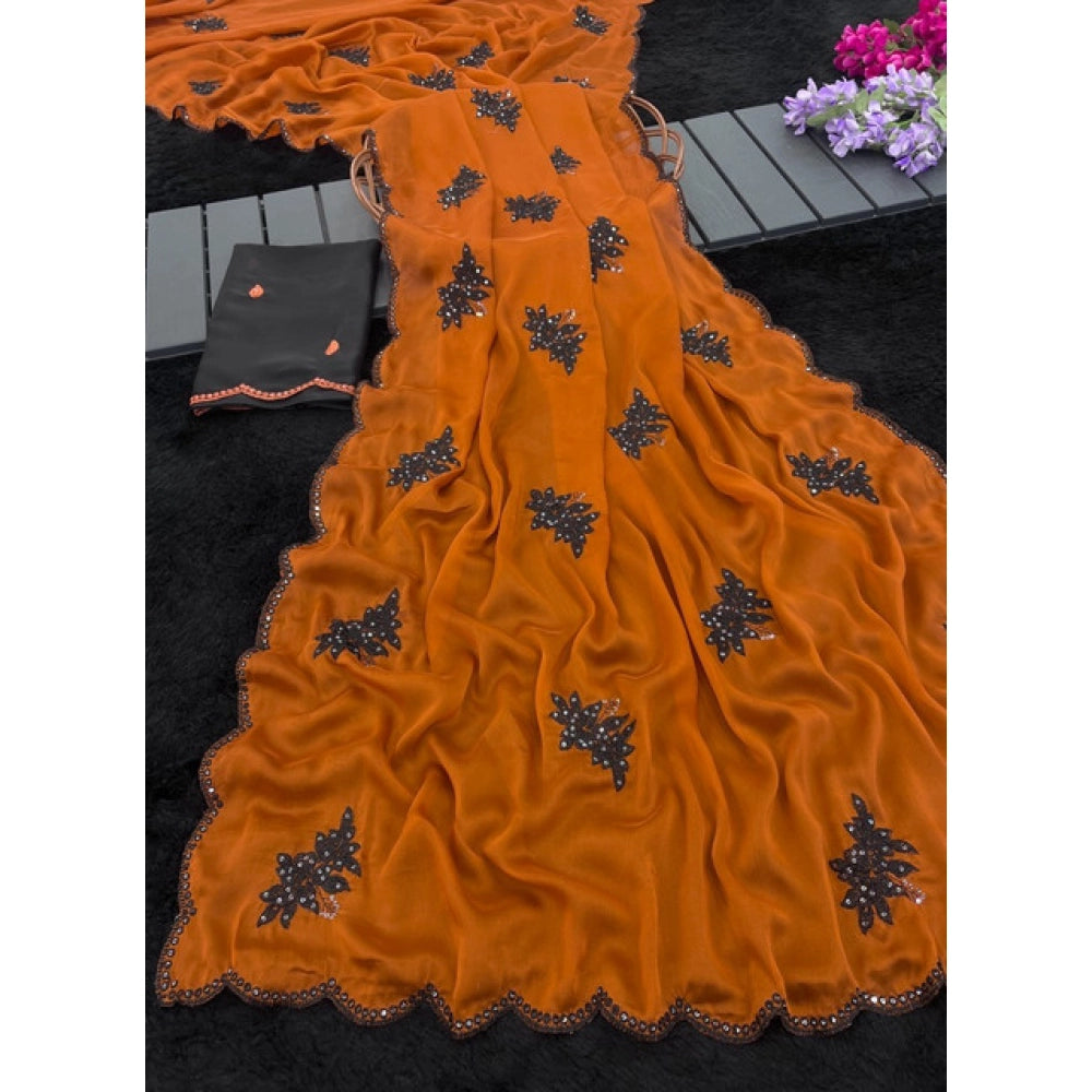 Women's Viscose Silk Embroidered Saree With Unstitched Blouse 5.5 Mtr (Orange)