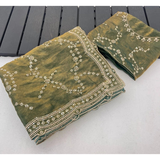 Women's Silk Embellished Saree With Unstitched Blouse 5.5m (Green)