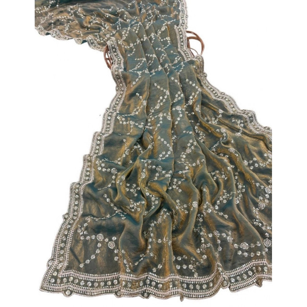 Women's Silk Embellished Saree With Unstitched Blouse 5.5 Mtr (Green)
