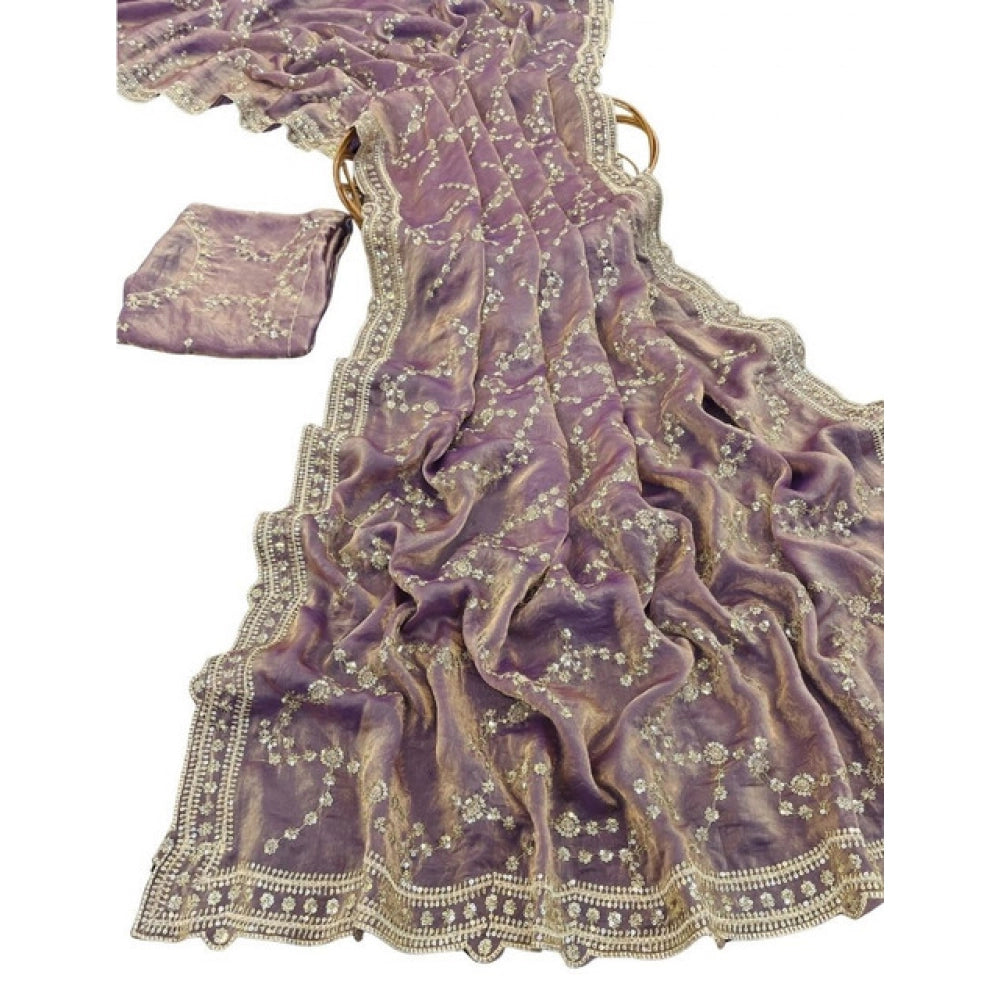 Women's Silk Embellished Saree With Unstitched Blouse 5.5 Mtr (Lavender)