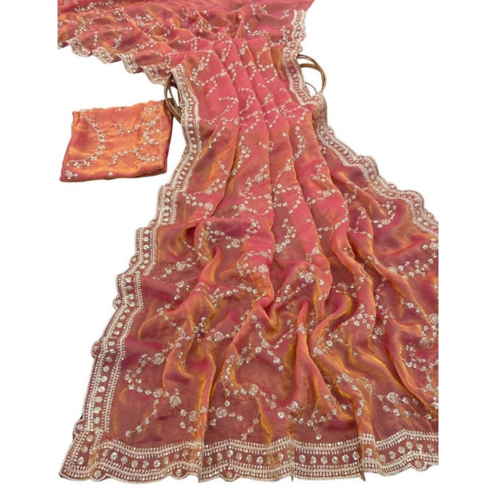 Women's Silk Embellished Saree With Unstitched Blouse 5.5 Mtr (Orange)