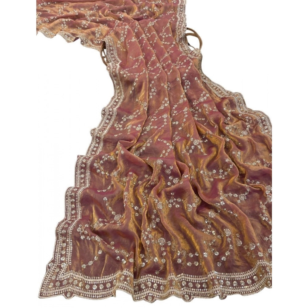 Women's Silk Embellished Saree With Unstitched Blouse 5.5 Mtr (Peach)