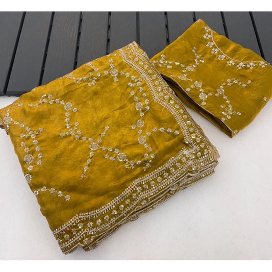 Women's Silk Embellished Saree With Unstitched Blouse 5.5m (Mustard-Yellow)