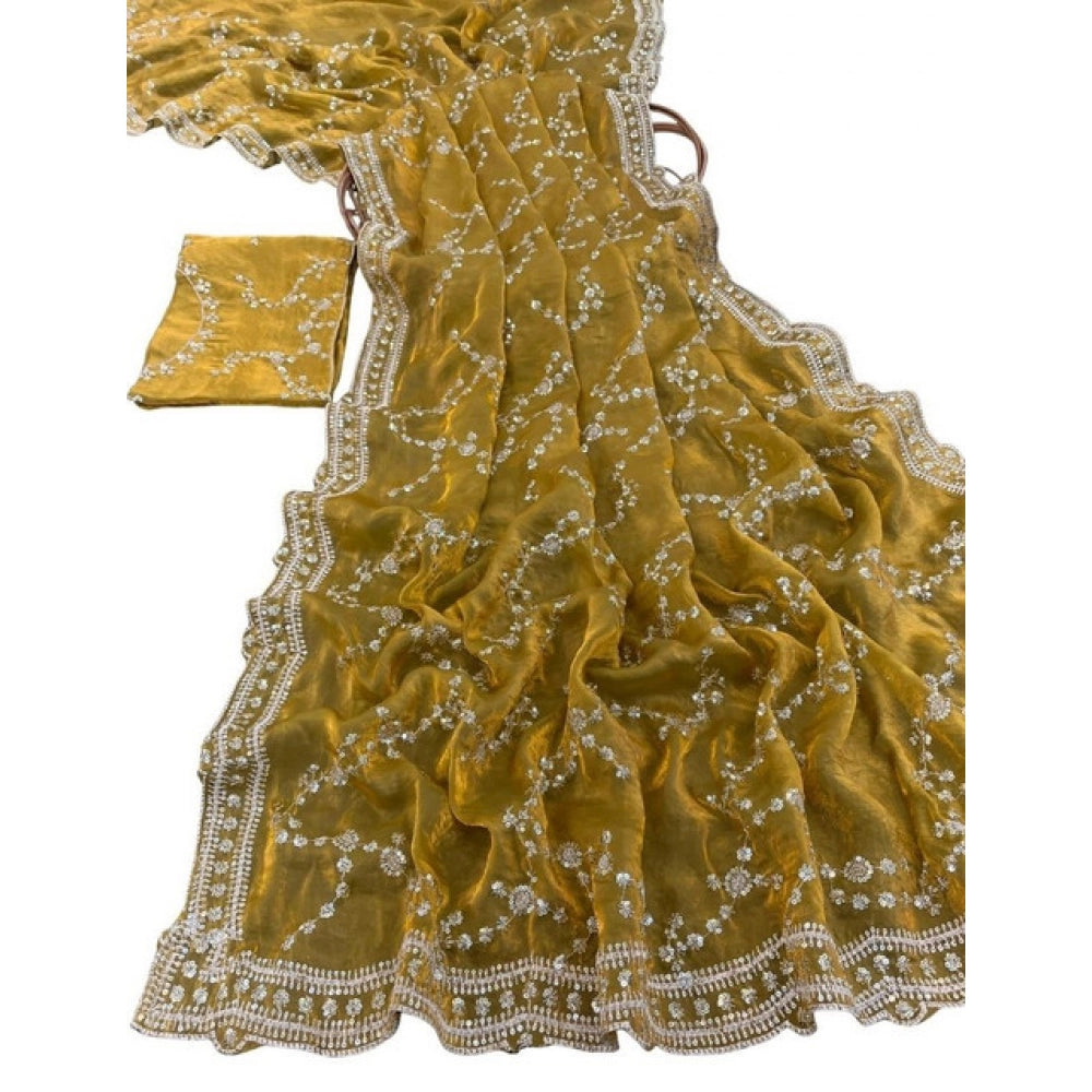Women's Silk Embellished Saree With Unstitched Blouse 5.5 Mtr (Mustard-Yellow)