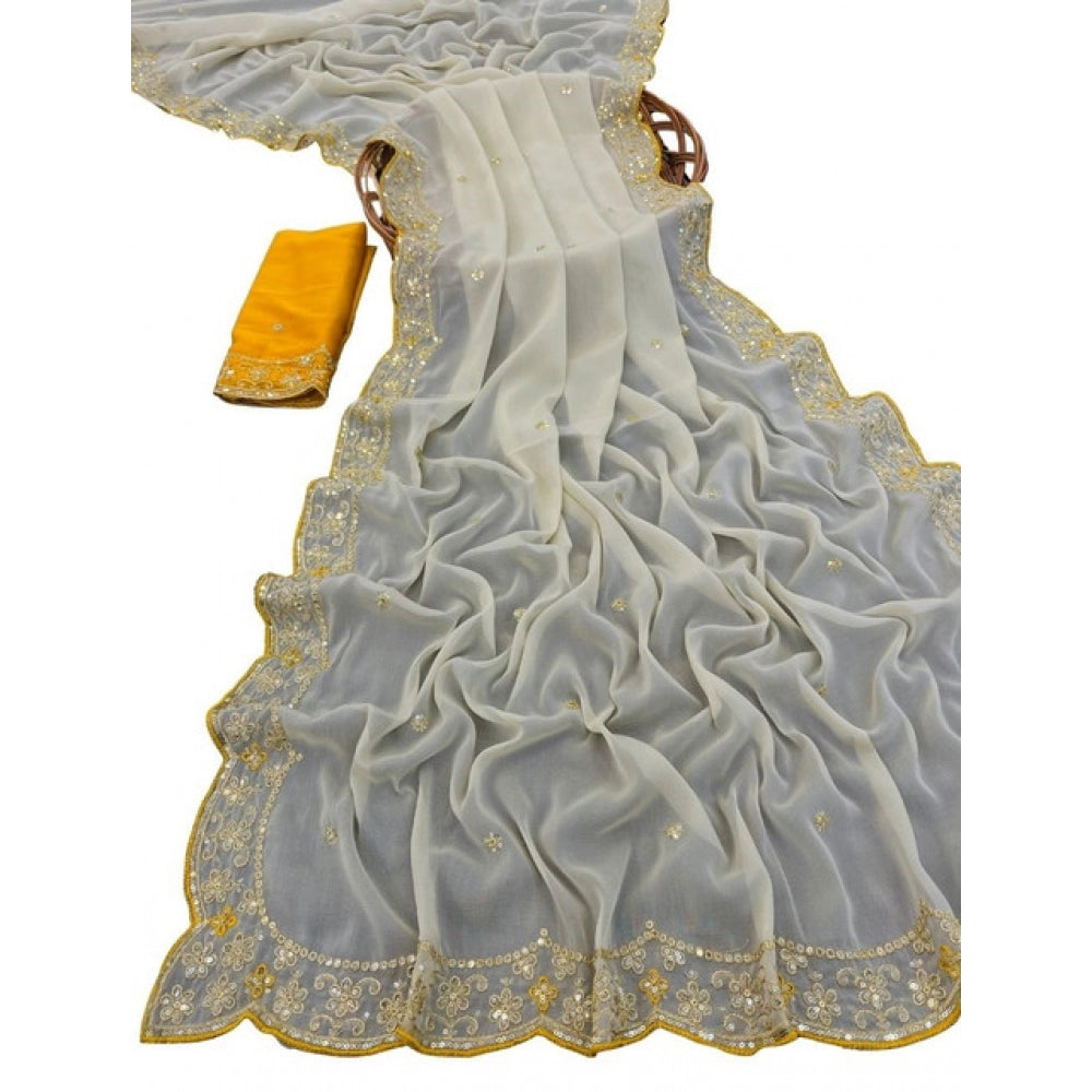 Women's Star Georgette Embellished Saree With Unstitched Blouse 5.5 Mtr (Beige)