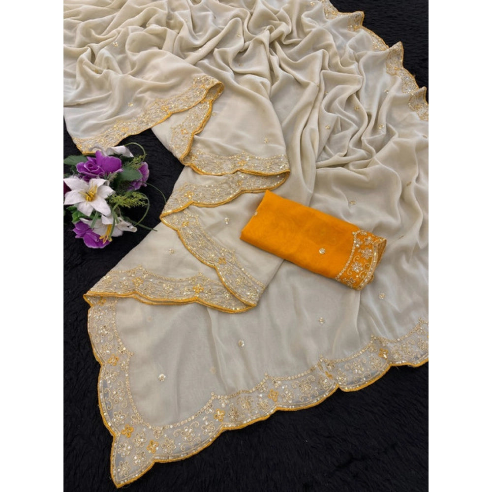 Women's Star Georgette Embellished Saree With Unstitched Blouse 5.5 Mtr (Beige)