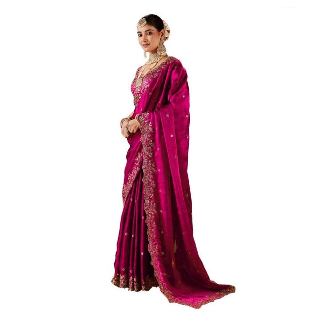 Women's Silk Embroidered Saree With Unstitched Blouse 5.5 Mtr (Pink)