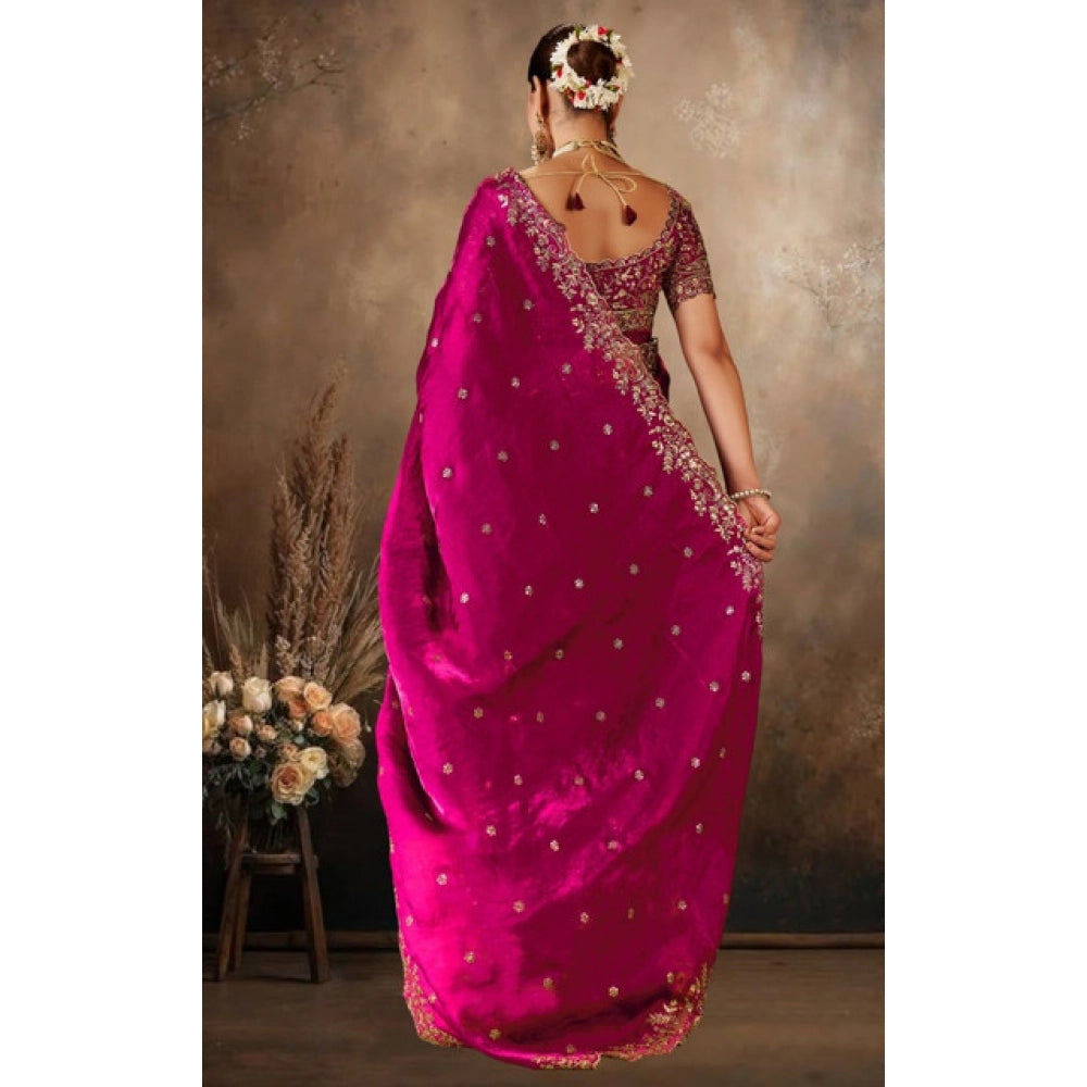 Women's Silk Embroidered Saree With Unstitched Blouse 5.5 Mtr (Pink)