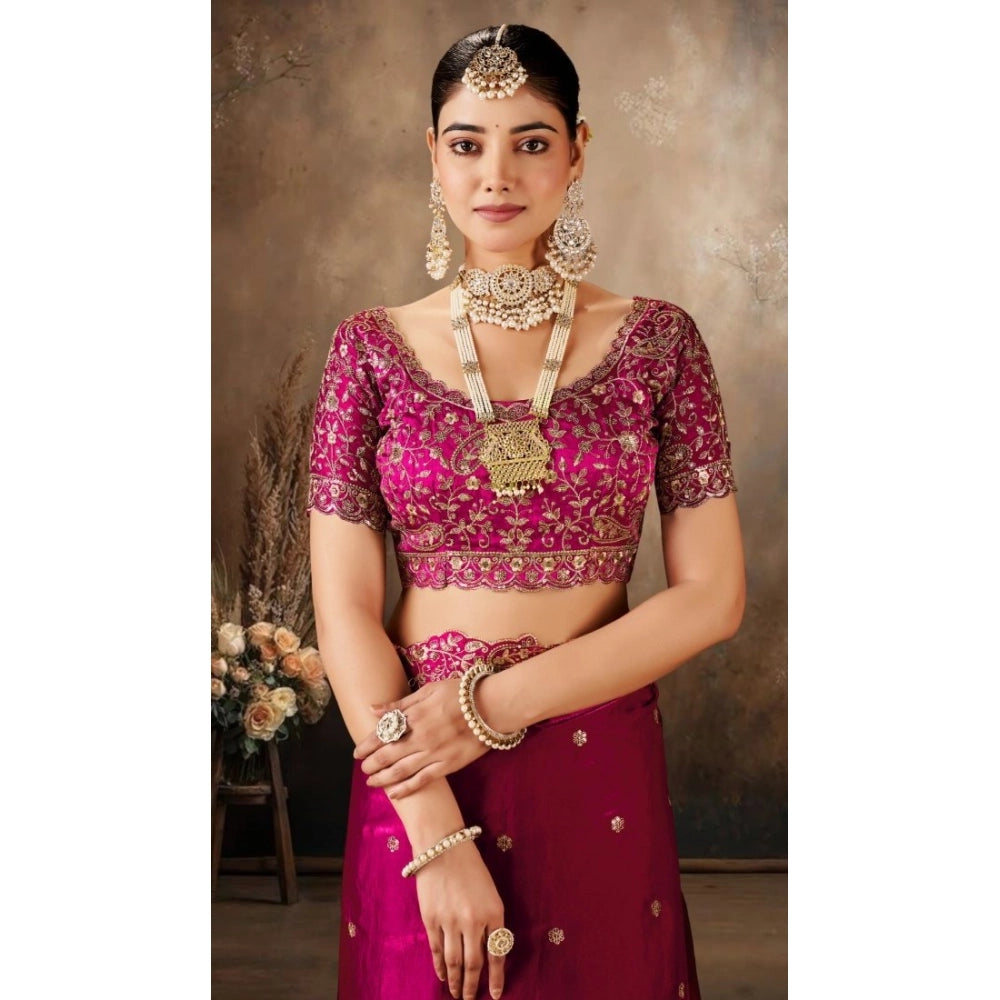 Women's Silk Embroidered Saree With Unstitched Blouse 5.5 Mtr (Pink)
