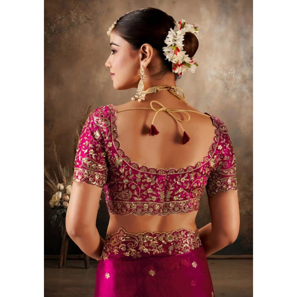 Women's Silk Embroidered Saree With Unstitched Blouse 5.5 Mtr (Pink)