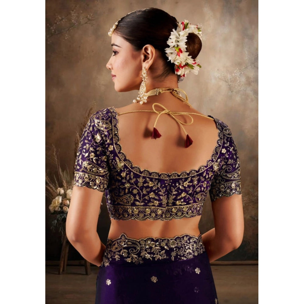 Women's Silk Embroidered Saree With Unstitched Blouse 5.5 Mtr (Purple)